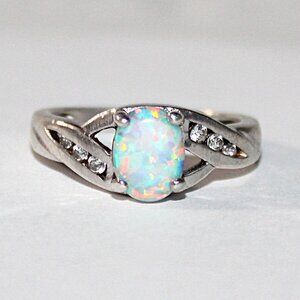 Sterling Silver Faux Opal Cubic Zirconia Ring